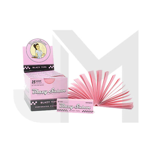 Blazy Susan - Pink Filter Rolling Tips - 50 Tips Per Booklet - Box of 25 Booklets