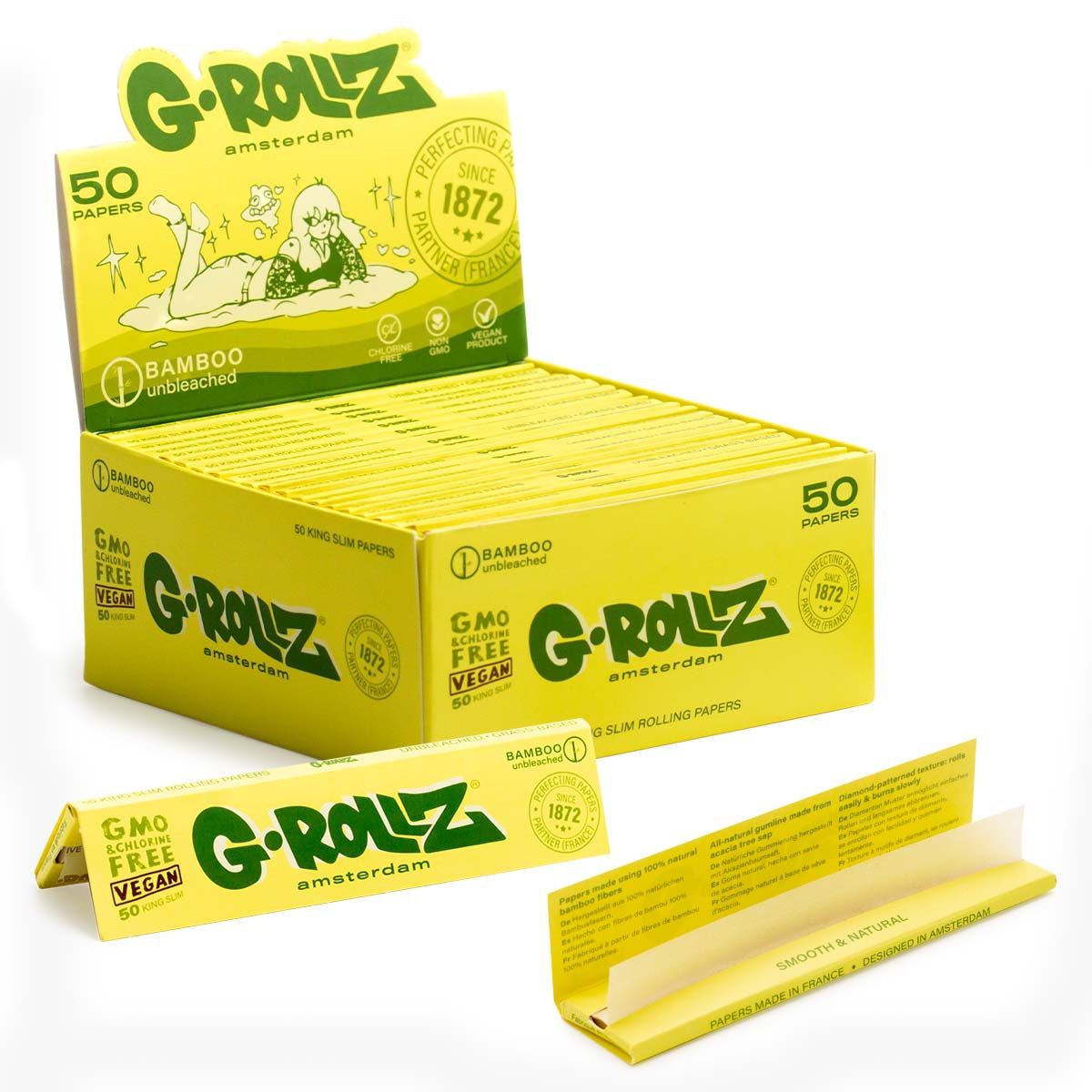 G_ROLLZ Bamboo Unbleached - 50 KS Slim Papers BOX