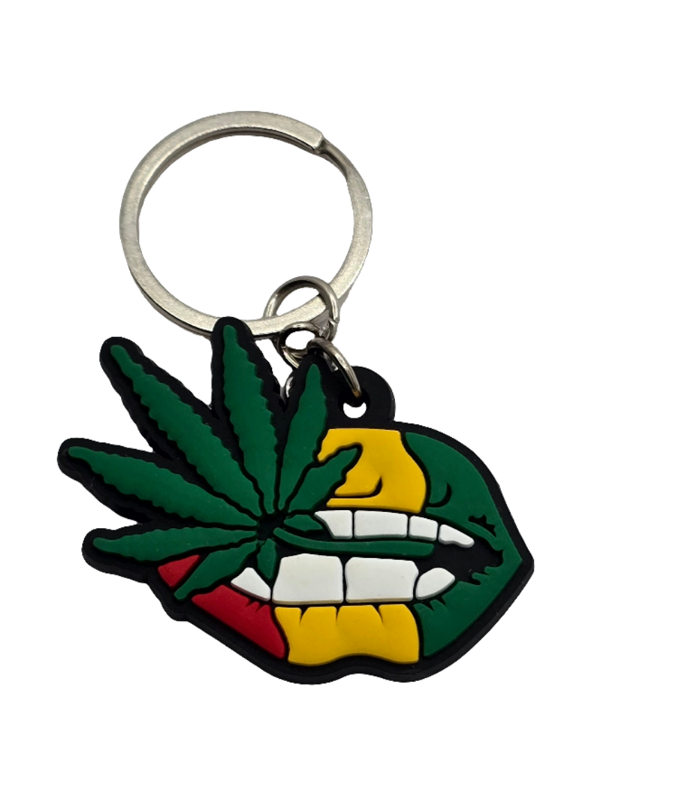 Keyrings - Weed Leaf in Rasta Lips
