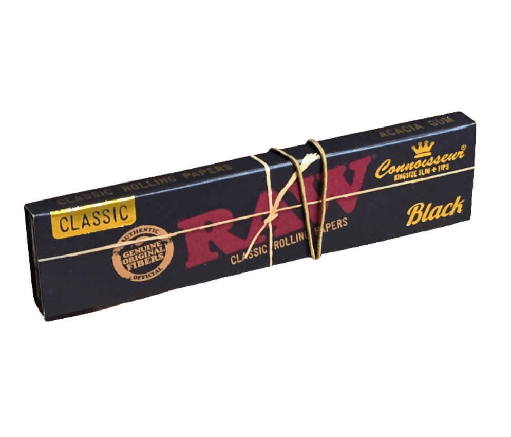 RAW CLASSIC BLACK Connoisseur King Size Slim Rolling Papers & Tips Single Pack