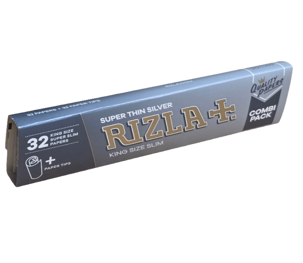 RIZLA Silver Combi Pack - King Size Slim Rolling Papers + Paper Tips Single Pack