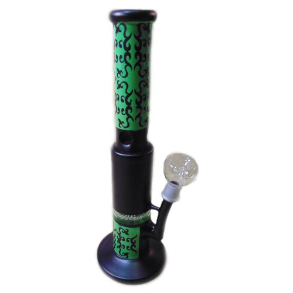 Matte Black/Green Waterpipe - Tribal Design 30cm