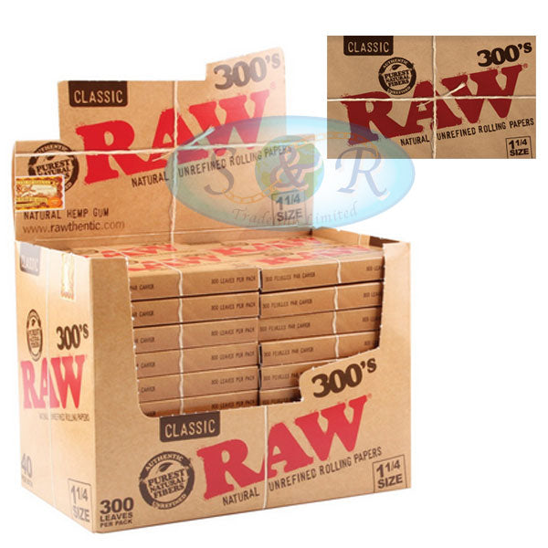 RAW CLASSIC 300s 1¼ Size Creaseless Rolling Papers 10 Pack