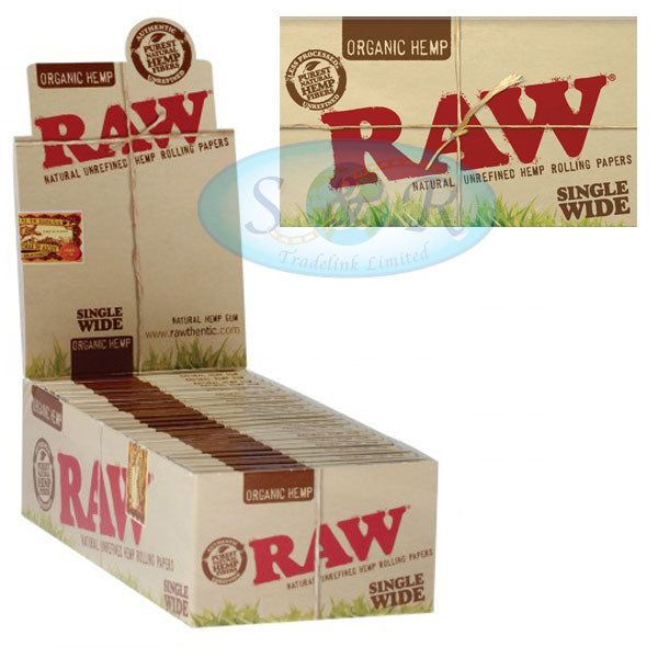 RAW ORGANIC HEMP Single Wide Double Packs Standard Size Rolling Papers Single Pack