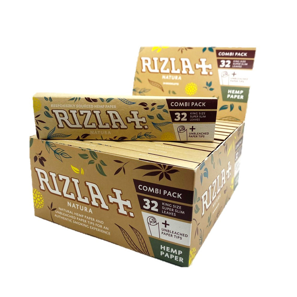 RIZLA Natura Combi Pack - King Size Slim Rolling Papers + Paper Tips Single Pack
