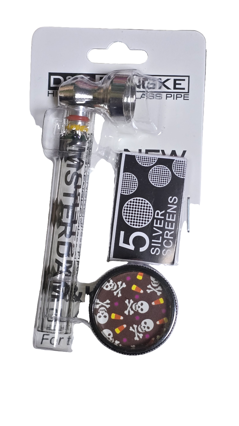 D&K Glass Pipe With 2-Part Plastic Handmuller with Leaf Set