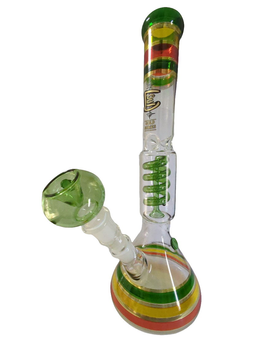 34cm LOUD GOLD Glass Beaker Striped W/Pipe - RASTA