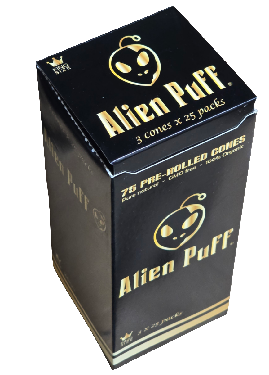75 Alien Puff Black & Gold King Size Pre-Rolled Cones BOX