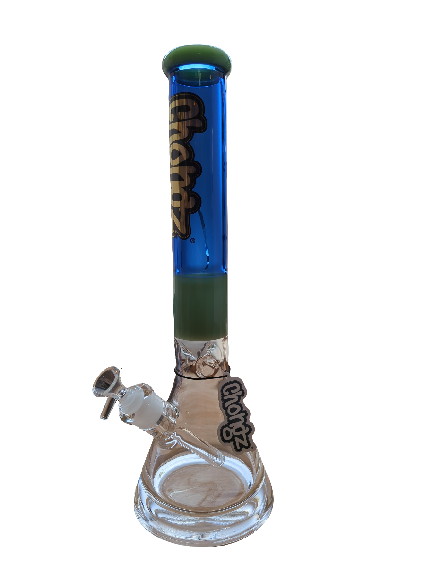 Chongz 42cm Glass "Big Fat Base" Blue & Milk Green Accents