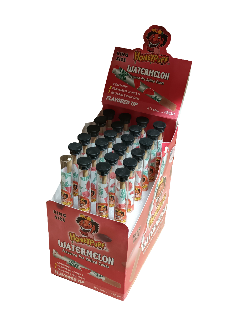 HoneyPuff Flavoured Pre-Rolled Cones With Wood Tip - Watermelon 3pc - Single Pack