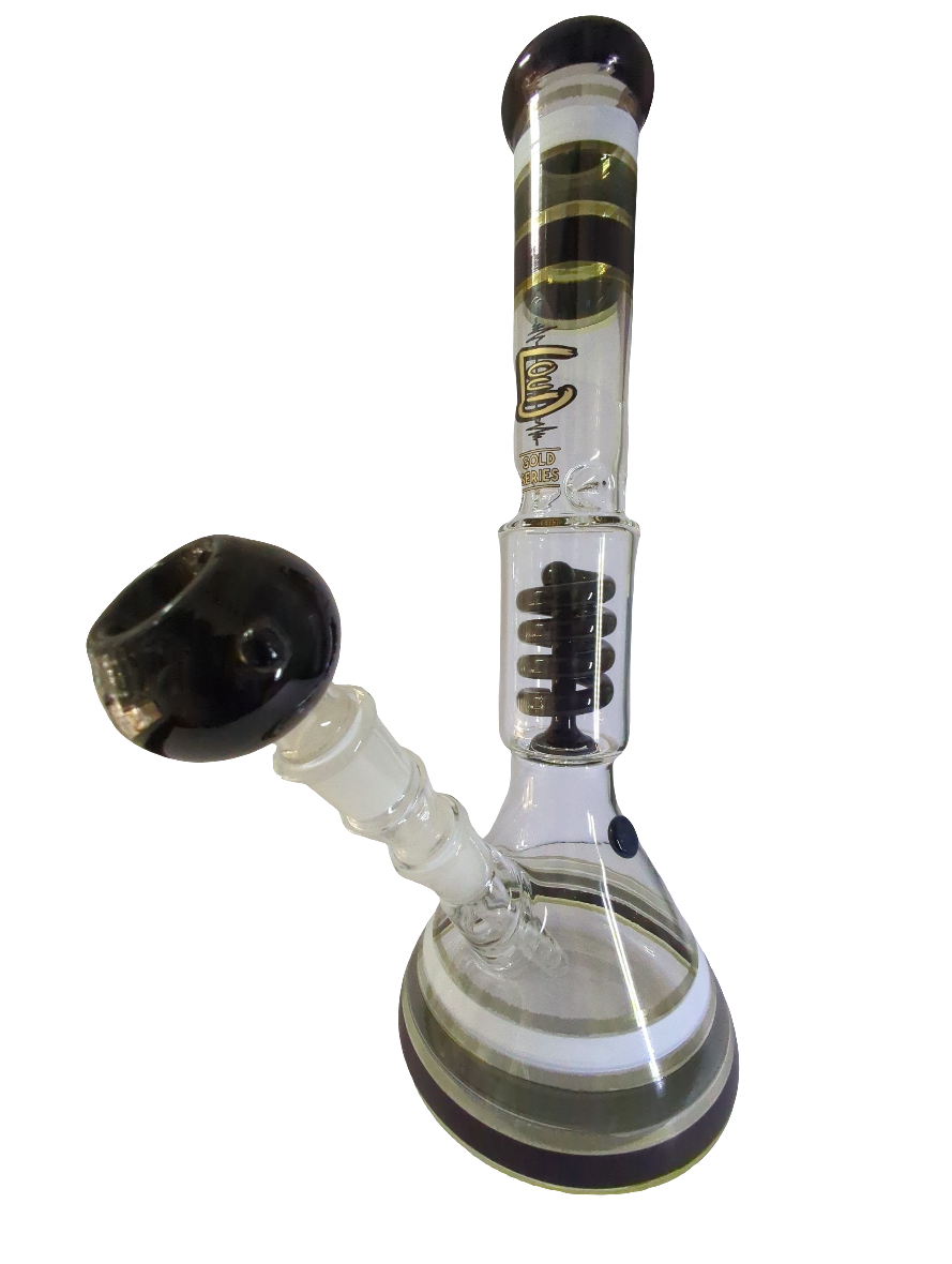 34cm LOUD GOLD Glass Beaker Striped W/Pipe - BLACK