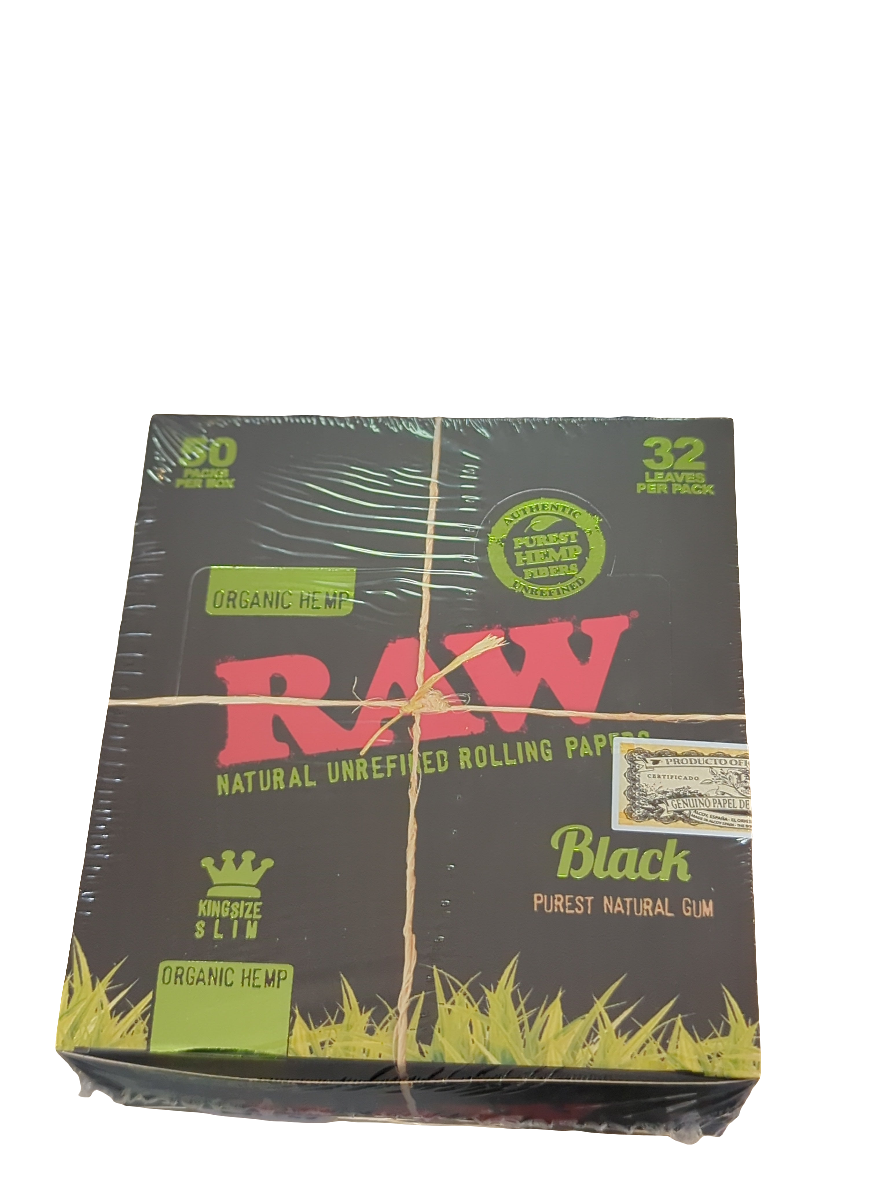 RAW BLACK ORGANIC HEMP Kingsize Slim Rolling Papers (Pack of 50) BOX