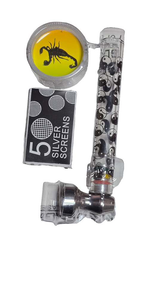 D&K Glass Pipe With 2-Part Plastic Handmuller with Leaf Set