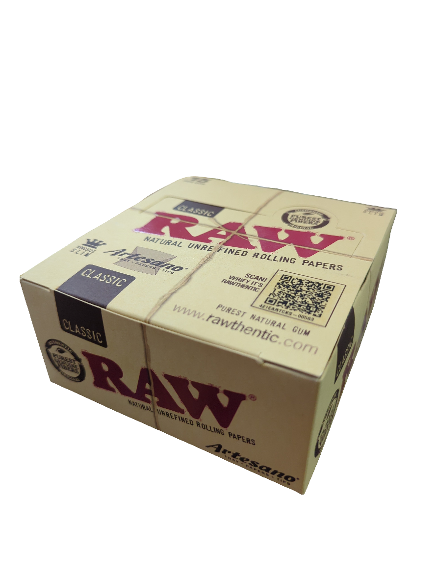 RAW ARTESANO CLASSIC King Size Slim Rolling Papers Tips & Tray - Box of 15 BOX