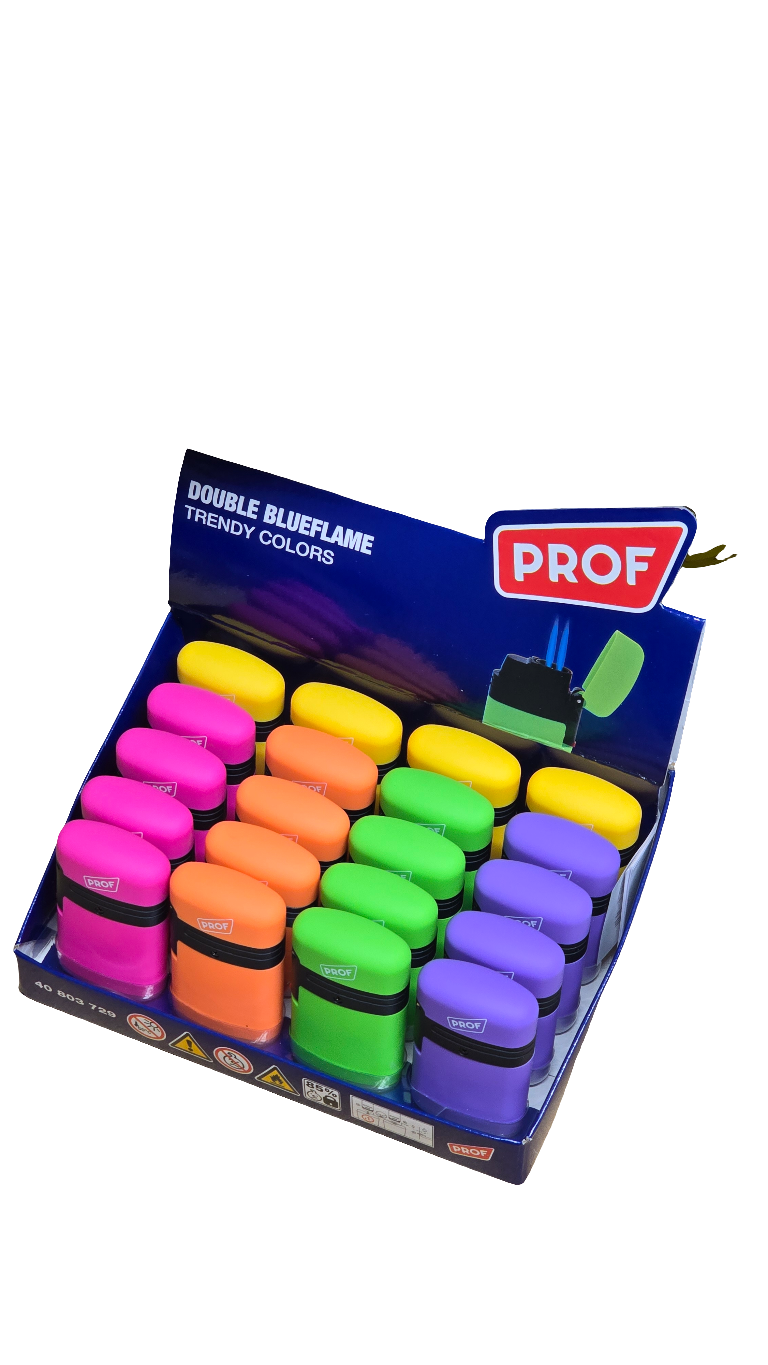 PROF Double Blue Flame Refillable Lighter - Assorted Colours