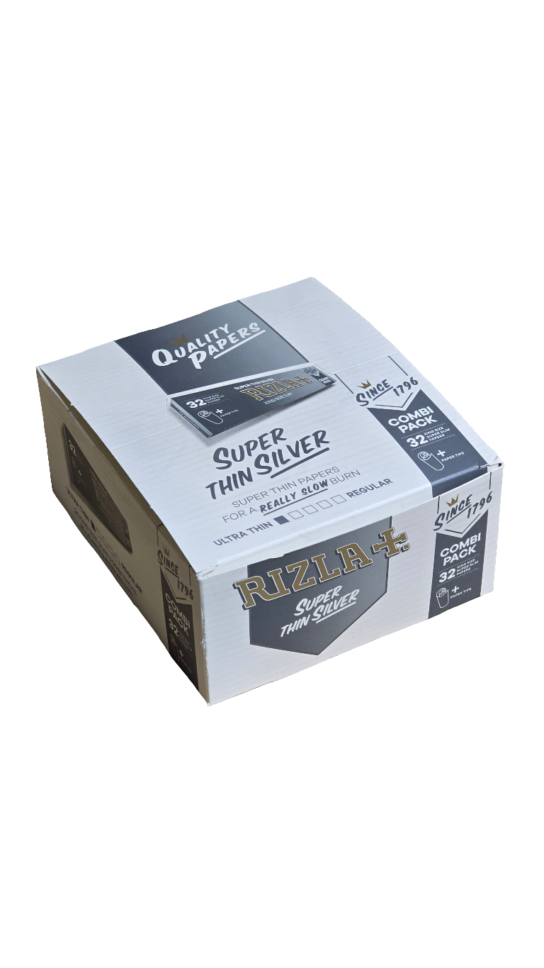 RIZLA Silver Combi Pack - King Size Slim Rolling Papers + Paper Tips BOX