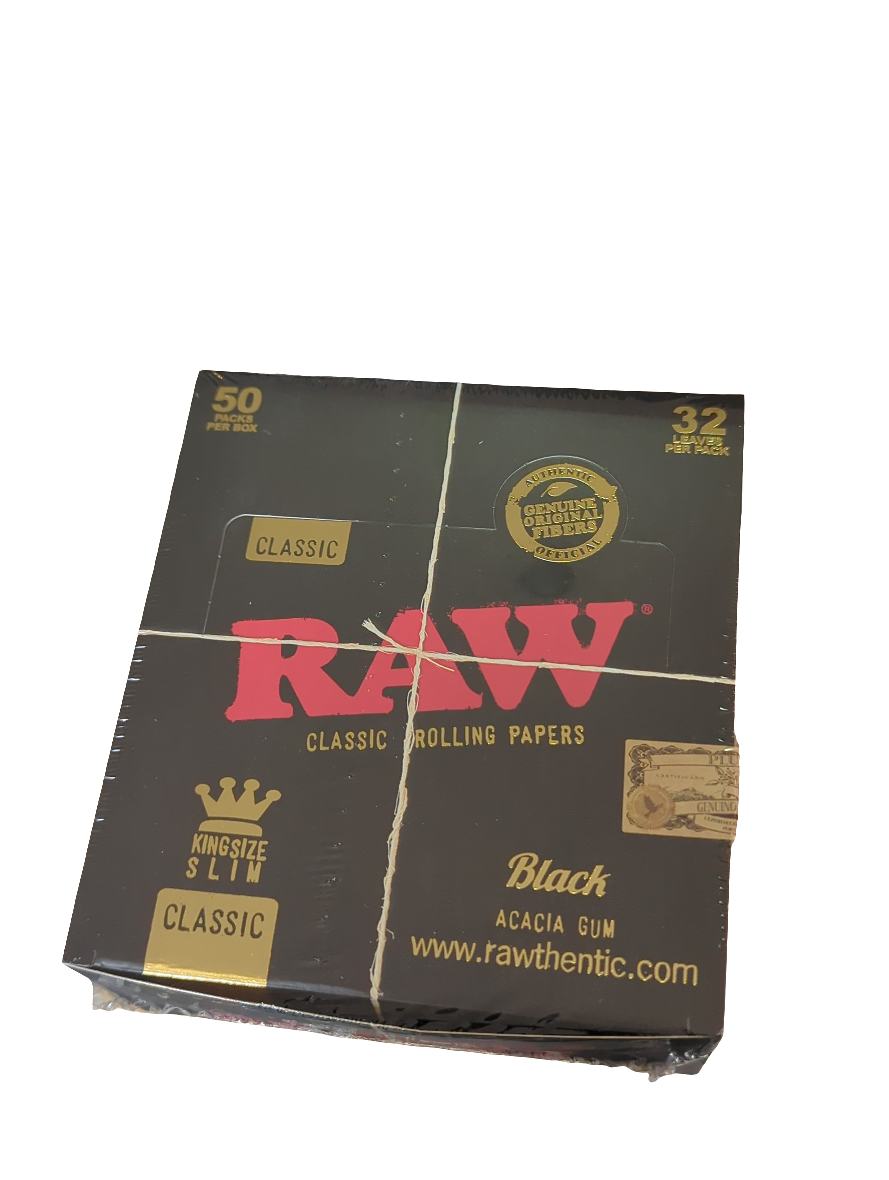 RAW BLACK CLASSIC King Size Slim Rolling Papers (50 per box) BOX