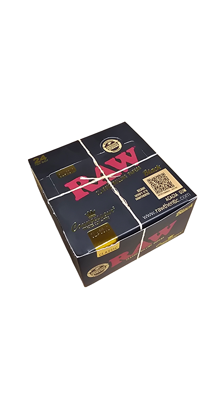 RAW CLASSIC BLACK Connoisseur King Size Slim Rolling Papers & Tips - 24 per BOX