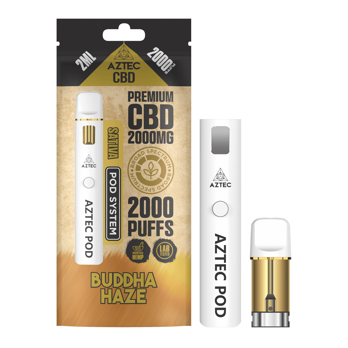 Aztec CBD 2000mg Broad Spectrum Starter Pro Pod Vape Kit 2000 Puffs - Buddha Haze