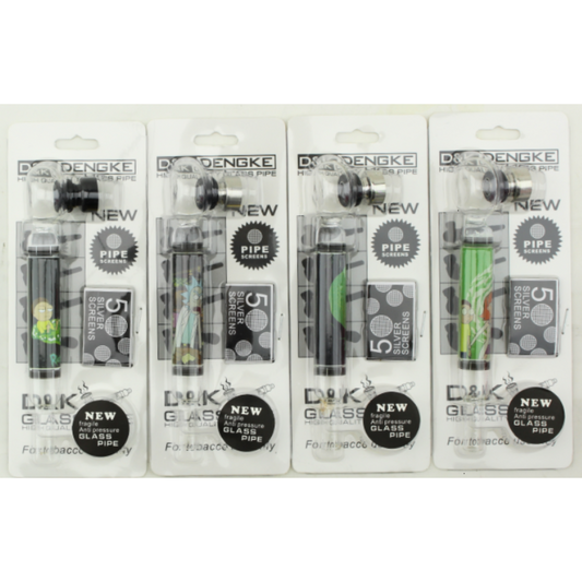 D&K Rick and Morty Design Glass Pipe with Silver Screen