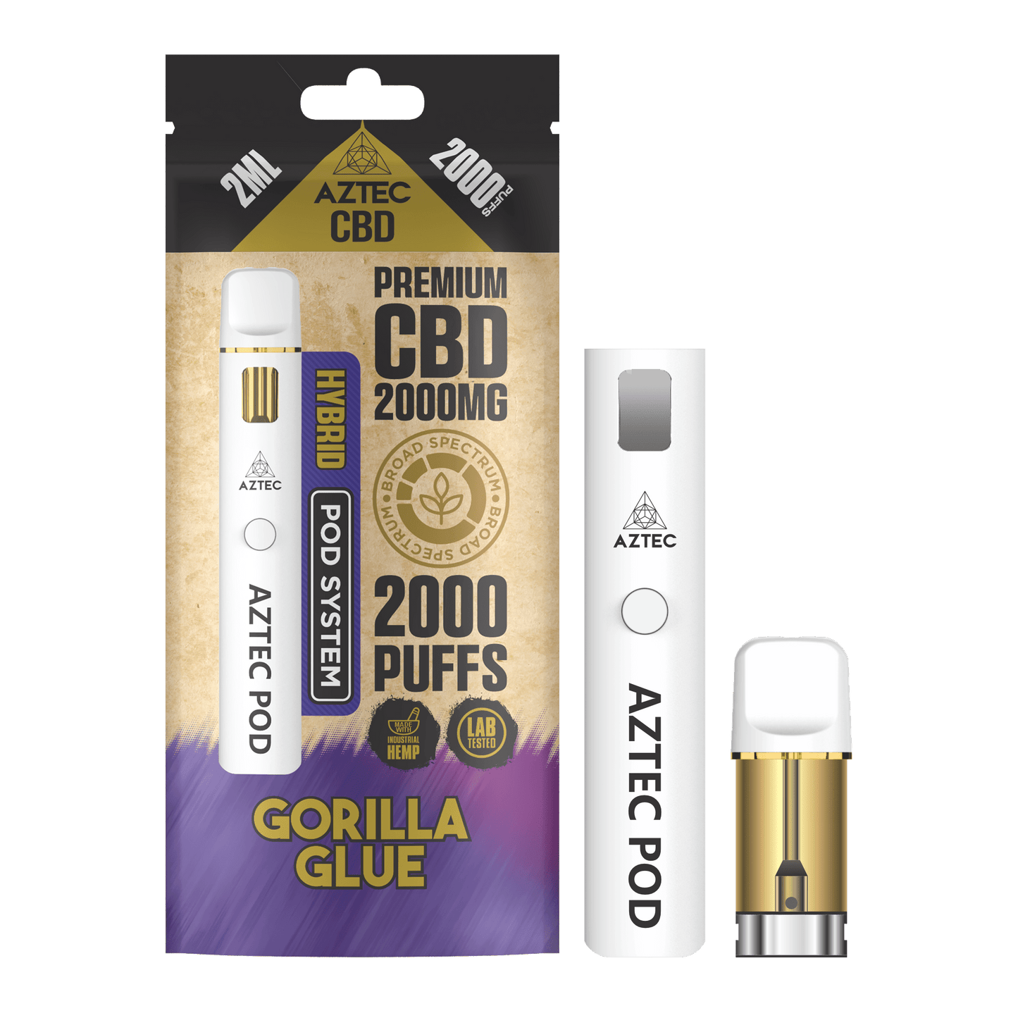 Aztec CBD 2000mg Broad Spectrum Starter Pro Pod Vape Kit 2000 Puffs - Gorilla Glue