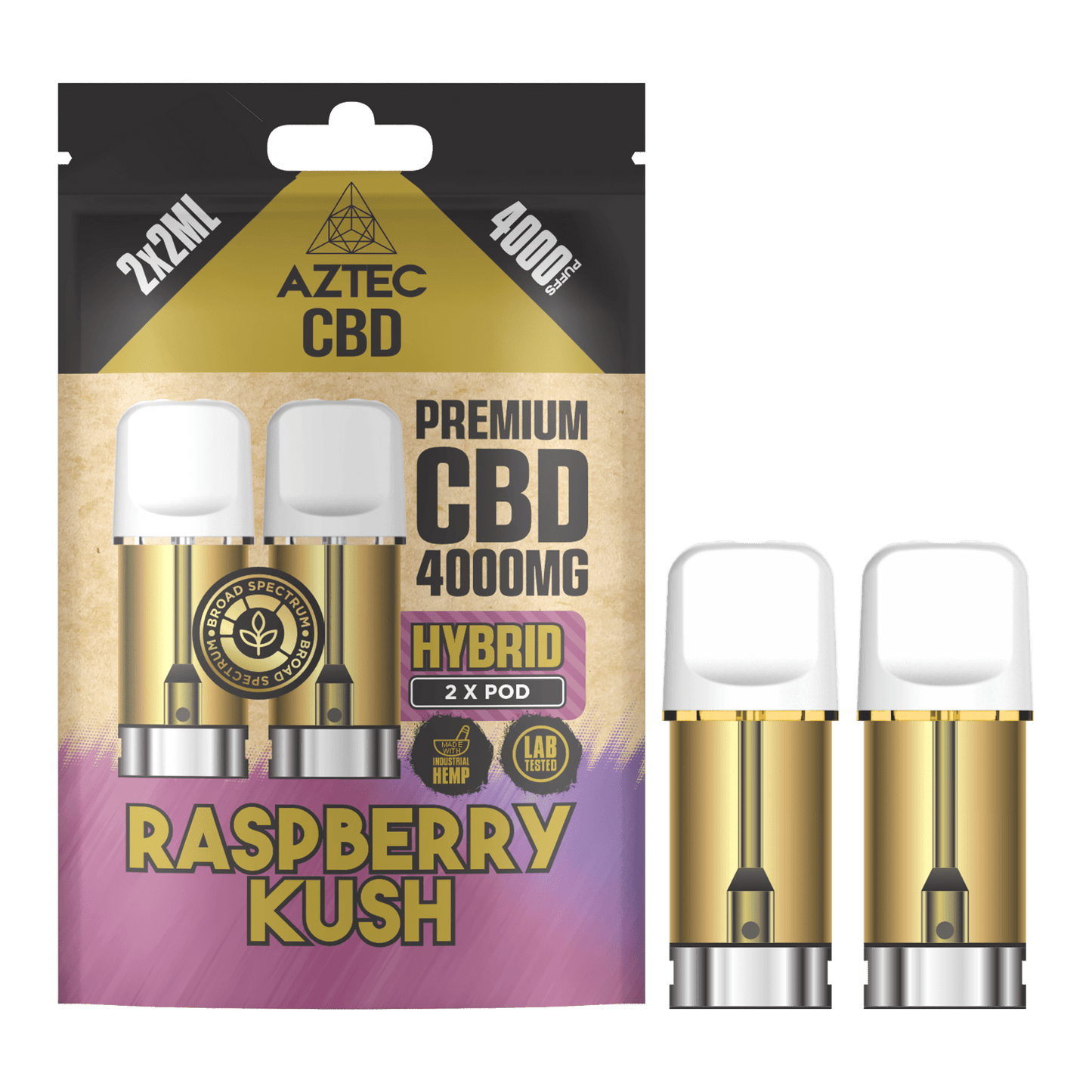 Aztec CBD 4000mg Broad Spectrum CBD Pods 2ml 4000 Puffs - 2 Pcs - Raspberry Kush