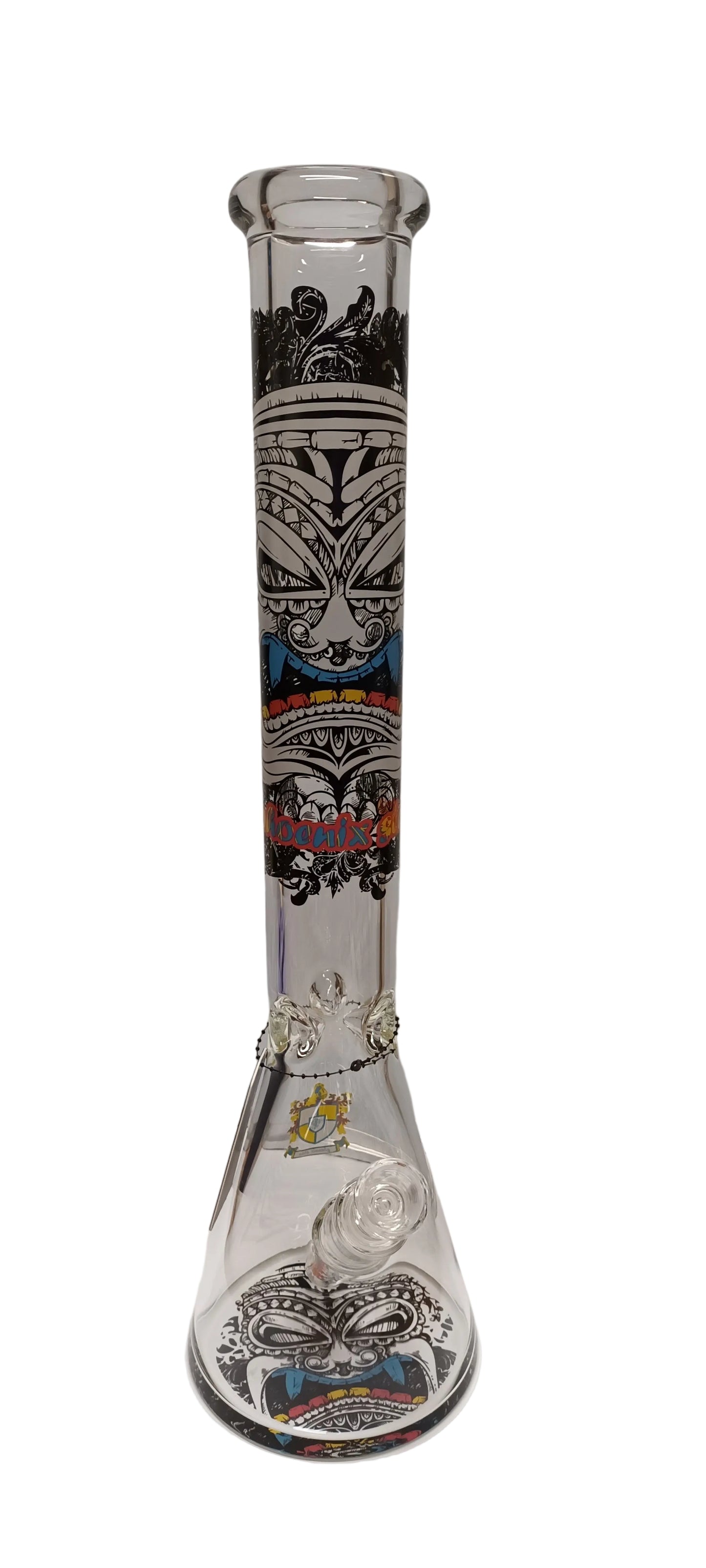 Phoenix Star 18 inch Straight Tube Beaker Bong with Tribal Skull Mask Decal