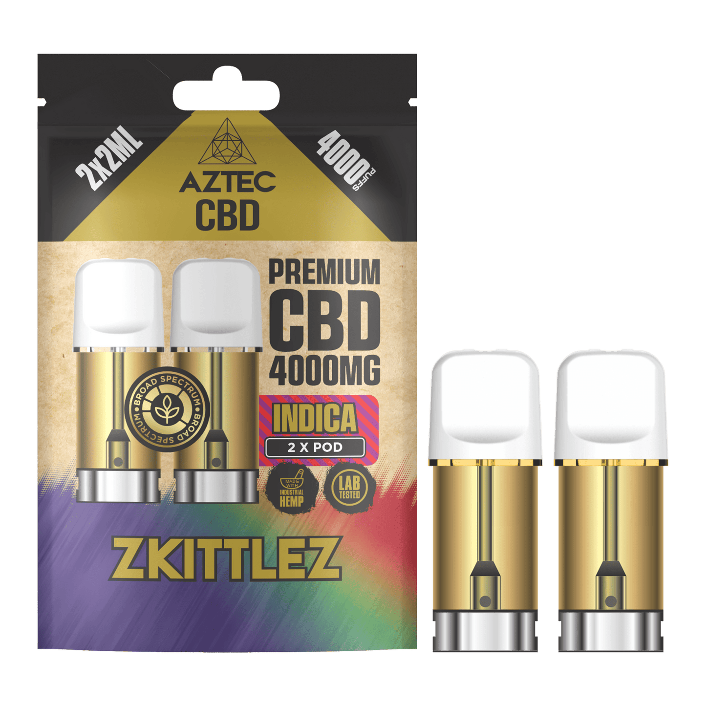 Aztec CBD 4000mg Broad Spectrum CBD Pods 2ml 4000 Puffs - 2 Pcs - Zkittlez