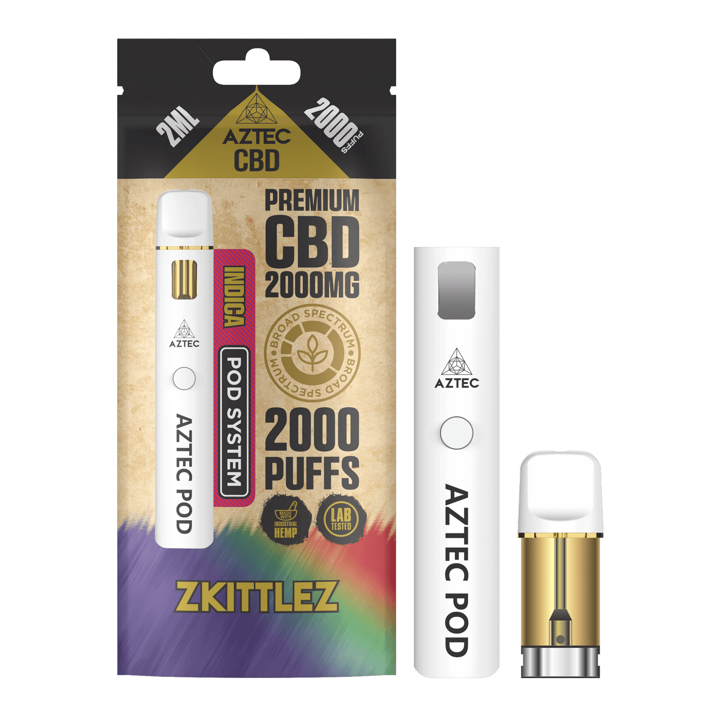 Aztec CBD 2000mg Broad Spectrum Starter Pro Pod Vape Kit 2000 Puffs - Zkittlez