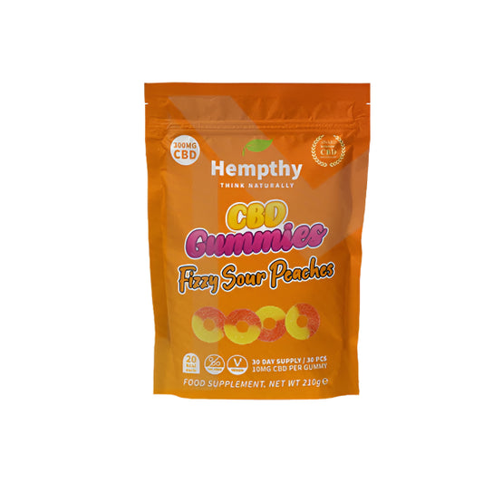 Hempthy 300mg CBD Gummies 30 Ct Pouch - Fizzy Sour Peaches