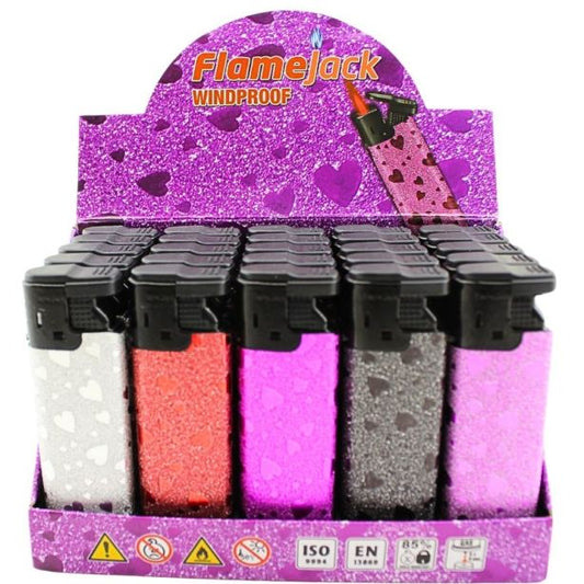 Flamejack Windproof Lighters "Glitter Hearts Design"