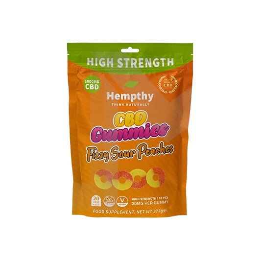 Hempthy 1000mg CBD Fizzy Sour Peach Rings Gummies - 50 Pieces