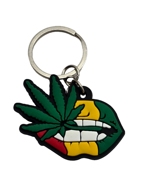 Keyrings - Weed Leaf   in Rasta Lips