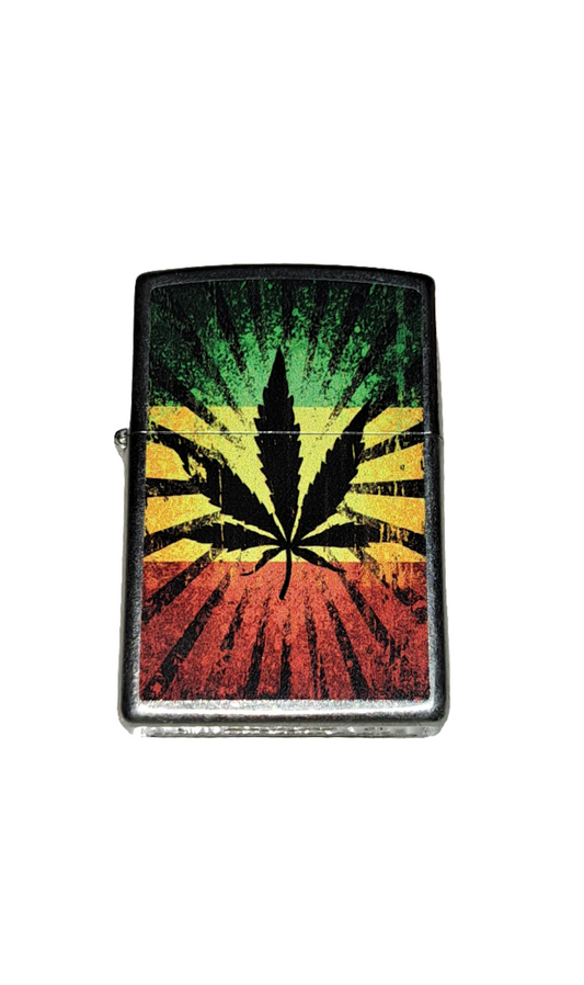 Zippo -  - Street Chrome Colour Image - Rasta Sunray Black Leaf - 60003901