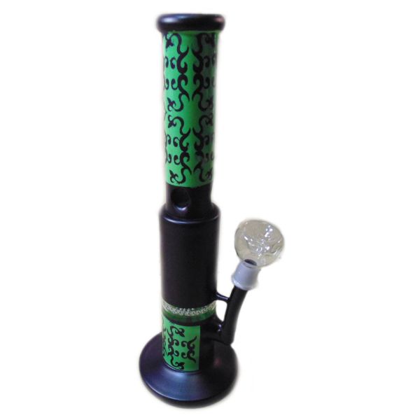 Matte Black/Green Waterpipe - Tribal Design  30cm