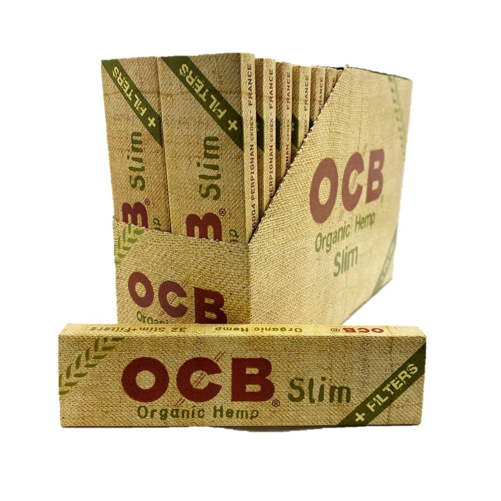 OCB ORGANIC Hemp Rolling Papers Slim + Tips (Pack of 32)