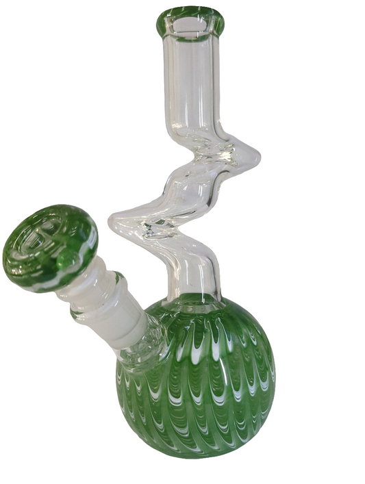 Basil Bush Glass Bong with Intricate Neck work 22cm Light Green & White