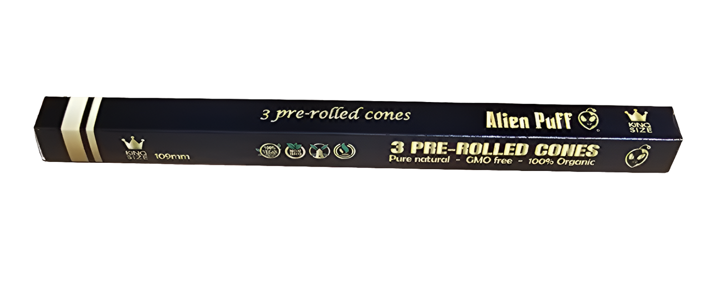75 Alien Puff Black & Gold King Size Pre-Rolled Cones - 3 Pack - 10 Pack