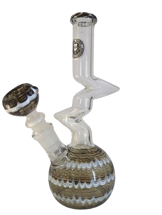 Basil Bush Glass Bong with Intricate Neck work 22cm Black & White