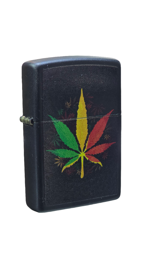 Zippo -  Black Matte with Colour Rasta Leaf - 60006152