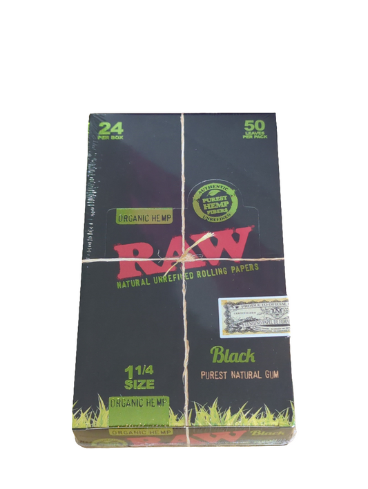 RAW BLACK ORGANIC HEMP 1? Size Rolling Papers (24 Box) BOX
