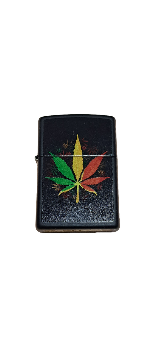 Zippo -  Black Matte with Colour Rasta Leaf - 60006152