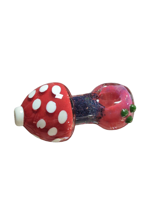 Coloured Glass Pipe 3 inch MUSHROOM Design RED