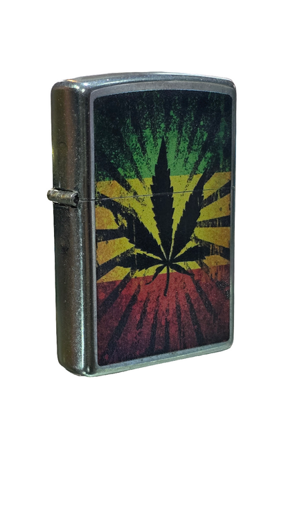 Zippo -  - Street Chrome Colour Image - Rasta Sunray Black Leaf - 60003901