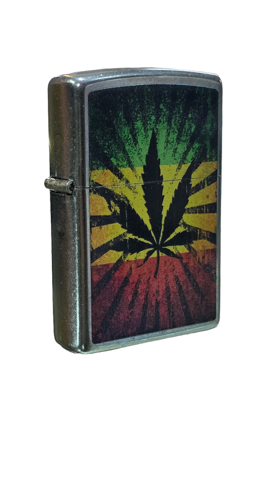 Zippo -  - Street Chrome Colour Image - Rasta Sunray Black Leaf - 60003901