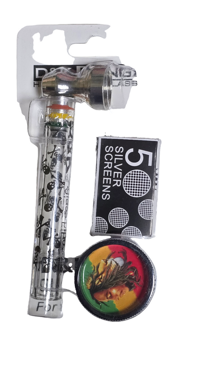 D&K Glass Pipe With 2-Part Plastic Handmuller with Leaf Set