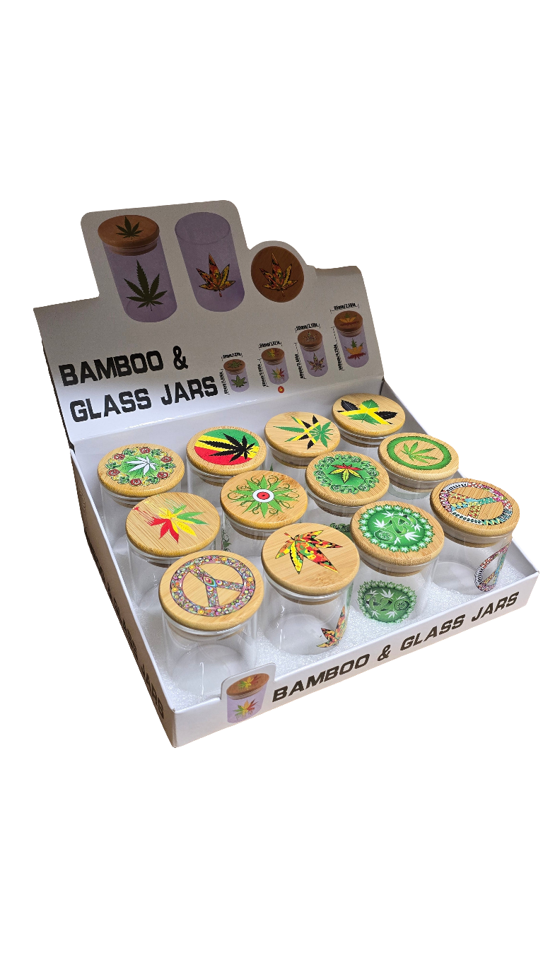 Clear Bamboo Top Glass Jars (50x 68mm)