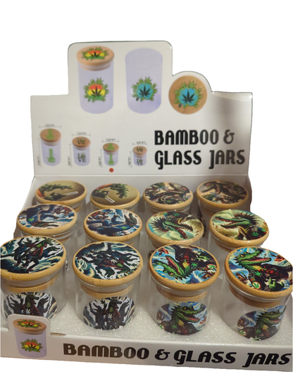 Clear Bamboo Top Glass Jars (50x 68mm)