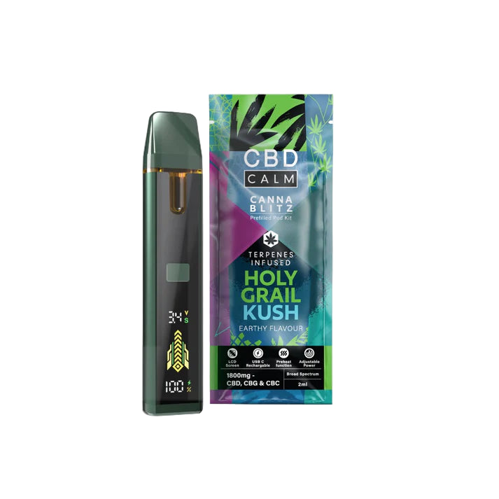 CBD Calm CANNABLITZ 1800mg CBD + CBG + CBC Prefilled Pod Vape Kit - Holy Grail Kush