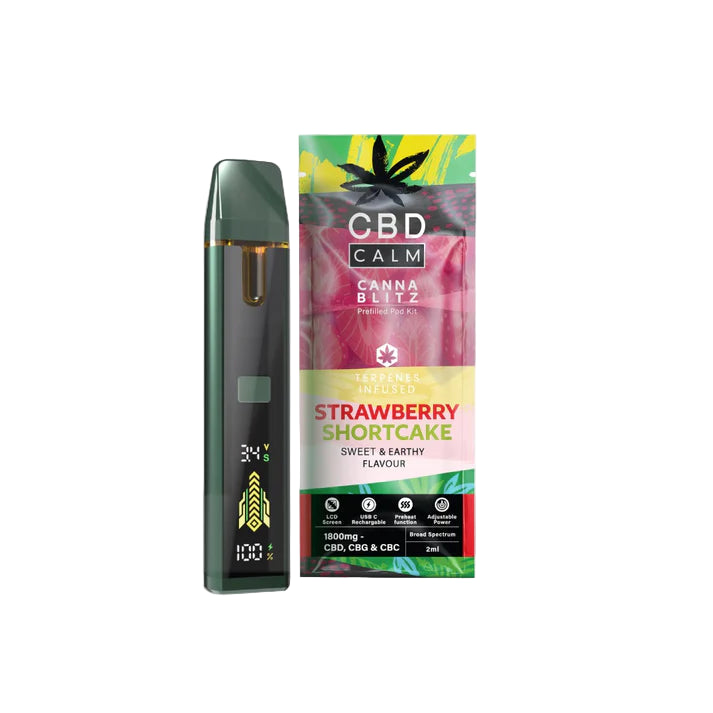 CBD Calm CANNABLITZ 1800mg CBD + CBG + CBC Prefilled Pod Vape Kit - Strawberry Shortcake